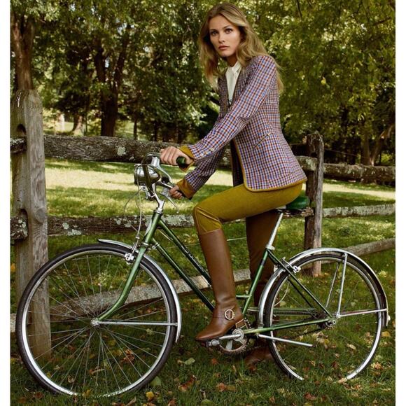 Tory Burch Sofia Tall Riding Boots Leather Logo Festive Brown Size 7 - Picture 4 of 12